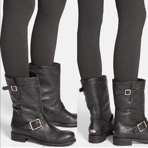 Jimmy Choo Leather Mid Calf Slouch Moto Boots